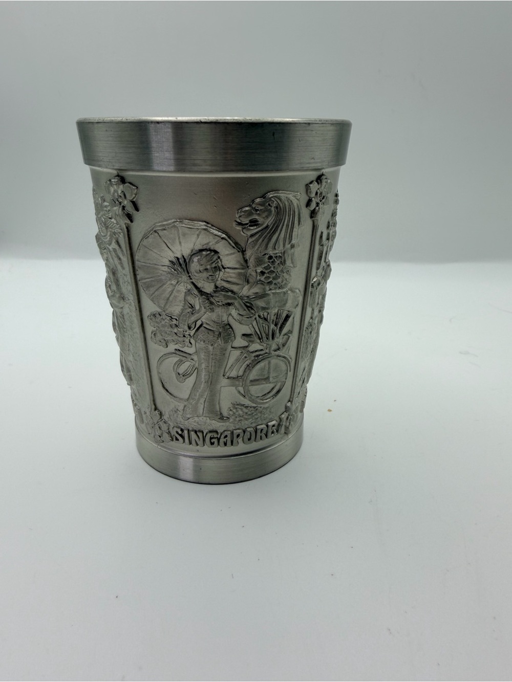Vintage Singapore Pewter Souvenir Tumbler - Silver